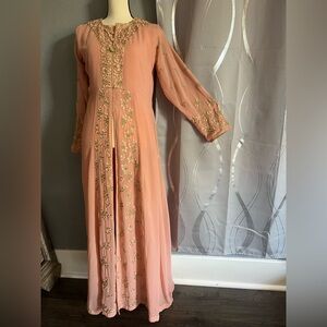 Orange Maxi Gown with Bishop Sleeves and Collar